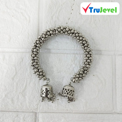 TruJevel Traditional Oxidized Silver Beaded Bracelet with Jhumka Charms