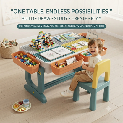 Multifunctional Kids Building Block Table & Chair Set with Storage Bins