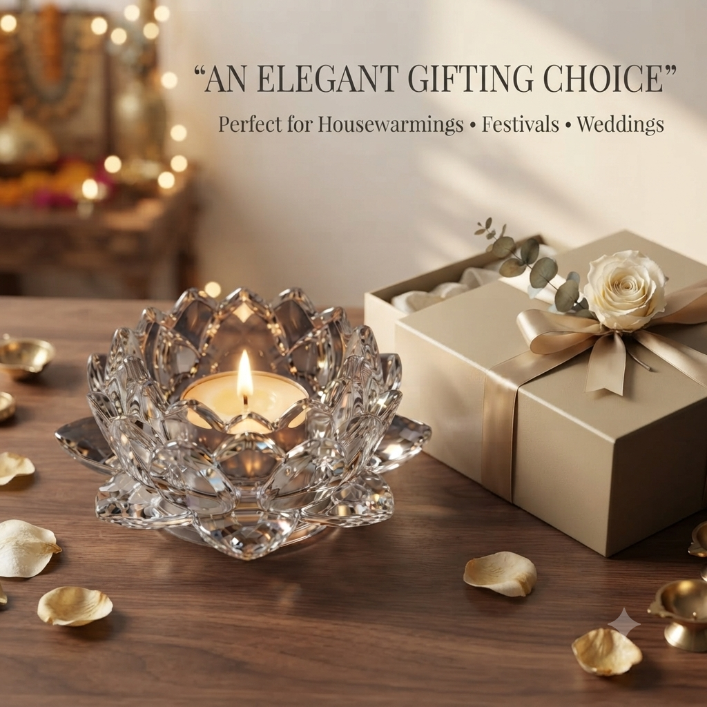 Crystal Glass Lotus Candle Holder (3.5-Inch )