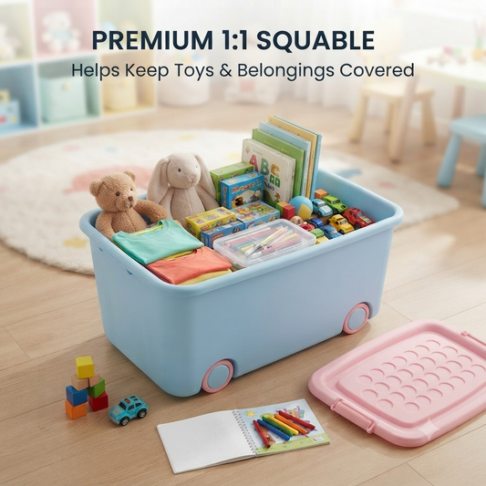 Kids Toy Storage Box with Lid & Rolling Wheels