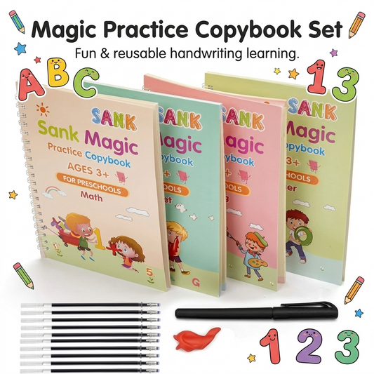 Magic Practice Copybook Set (4 Books + Magic Pen + Refills) ✍️
