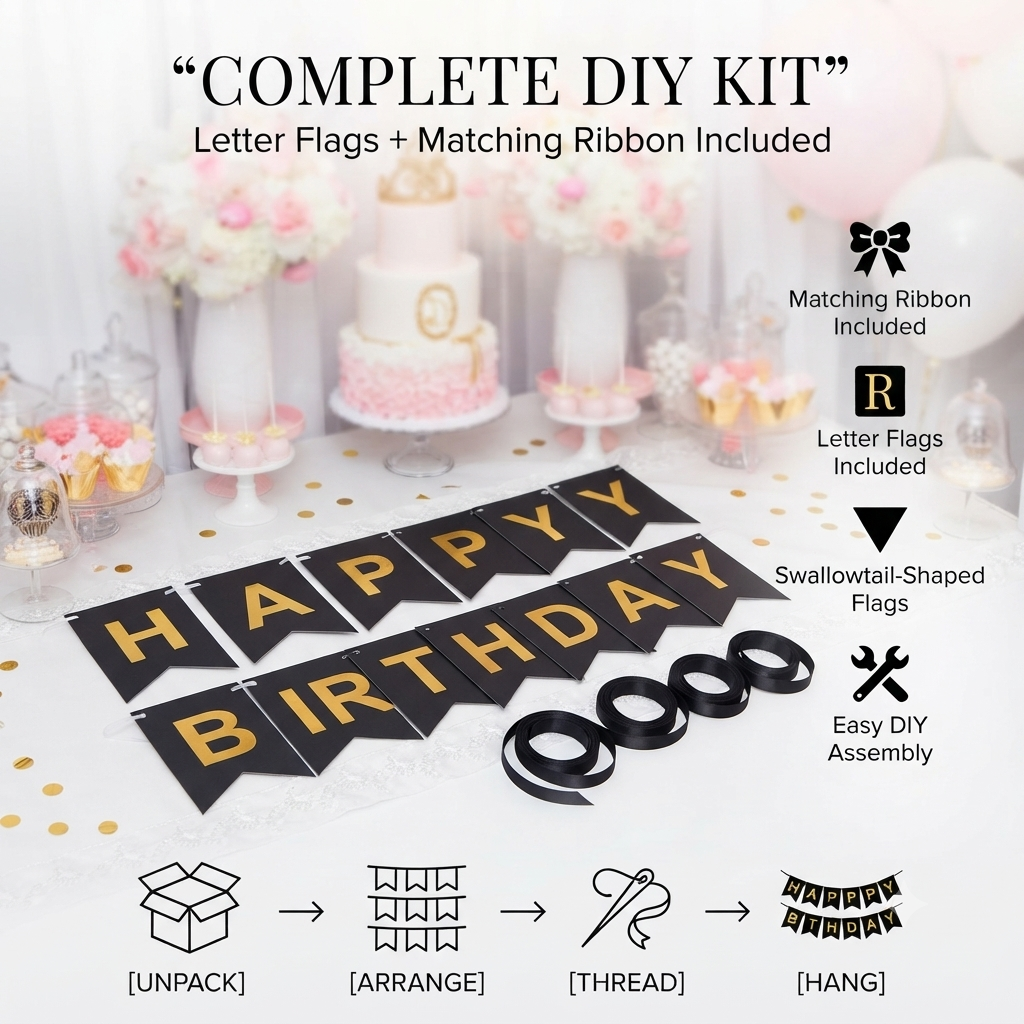 Multicolor “Happy Birthday” Cardboard Bunting Banner with Ribbon 🎈
