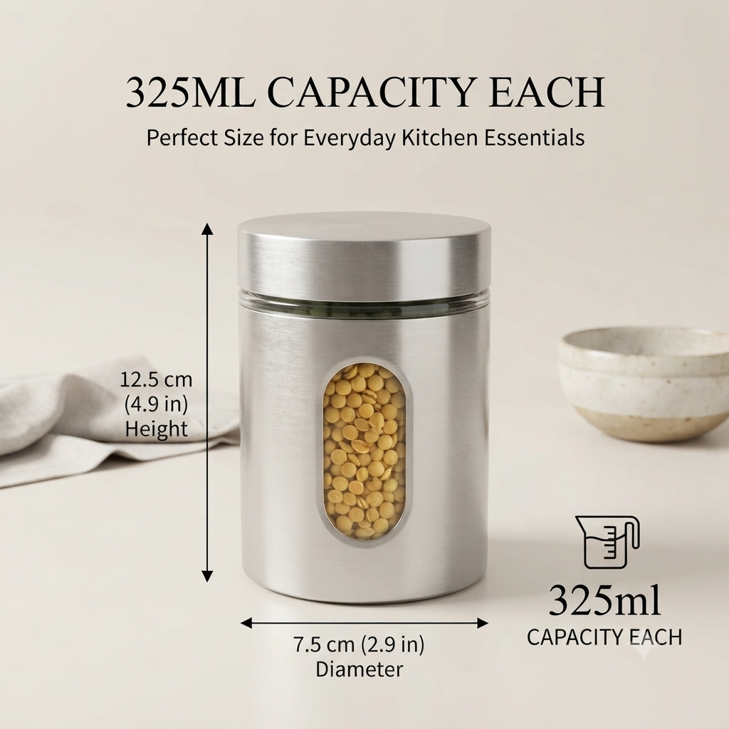 Stainless Steel Storage Jar Set of 3 – 325ml Each