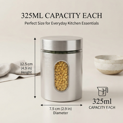 Stainless Steel Storage Jar Set of 3 – 325ml Each