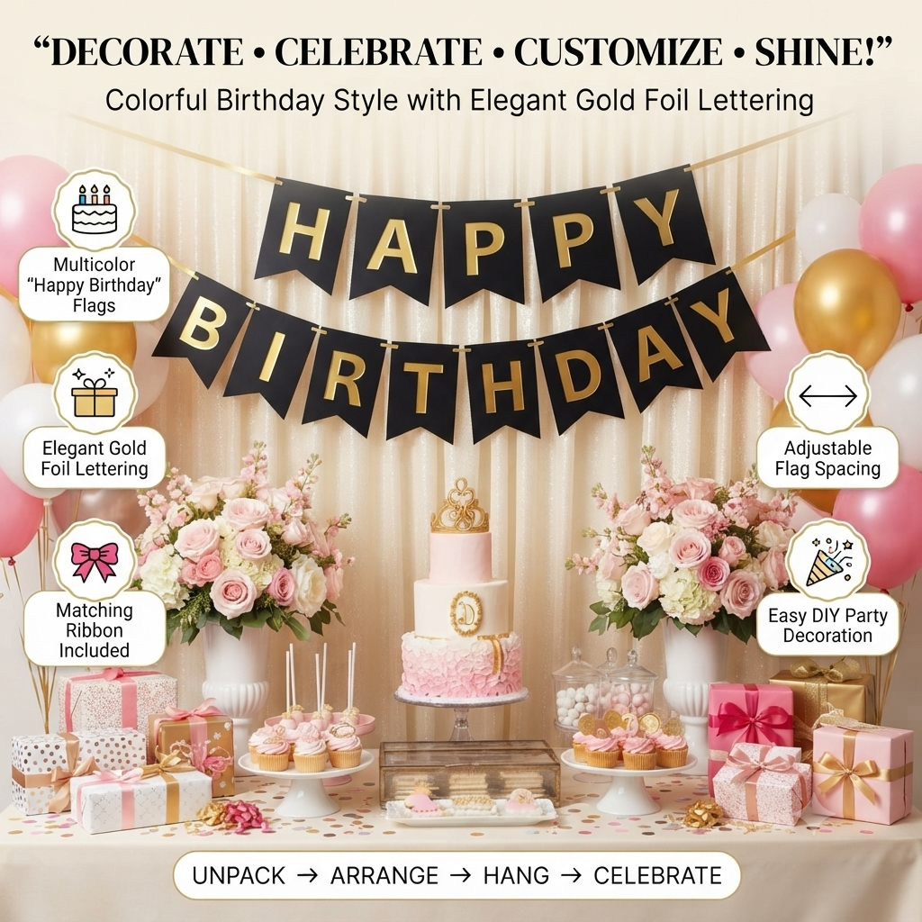 Multicolor “Happy Birthday” Cardboard Bunting Banner with Ribbon 🎈