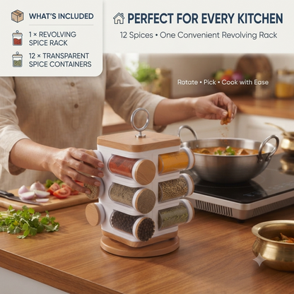 12-Jar Revolving Spice Rack Masala Box