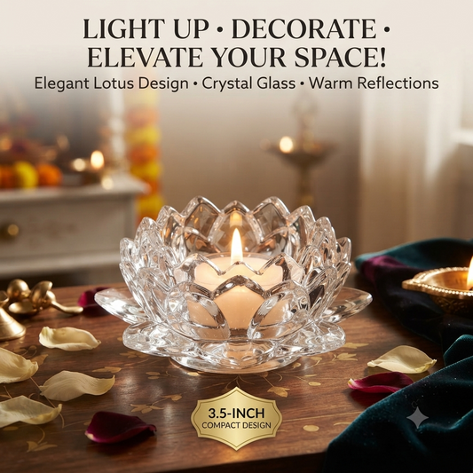 Crystal Glass Lotus Candle Holder (3.5-Inch )