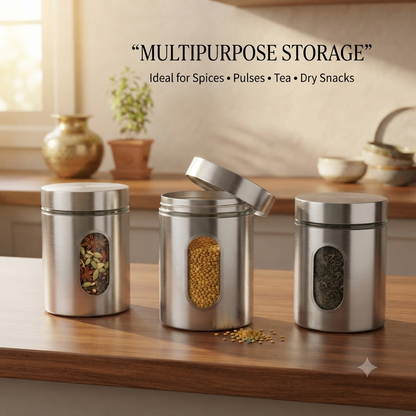 Stainless Steel Storage Jar Set of 3 – 325ml Each
