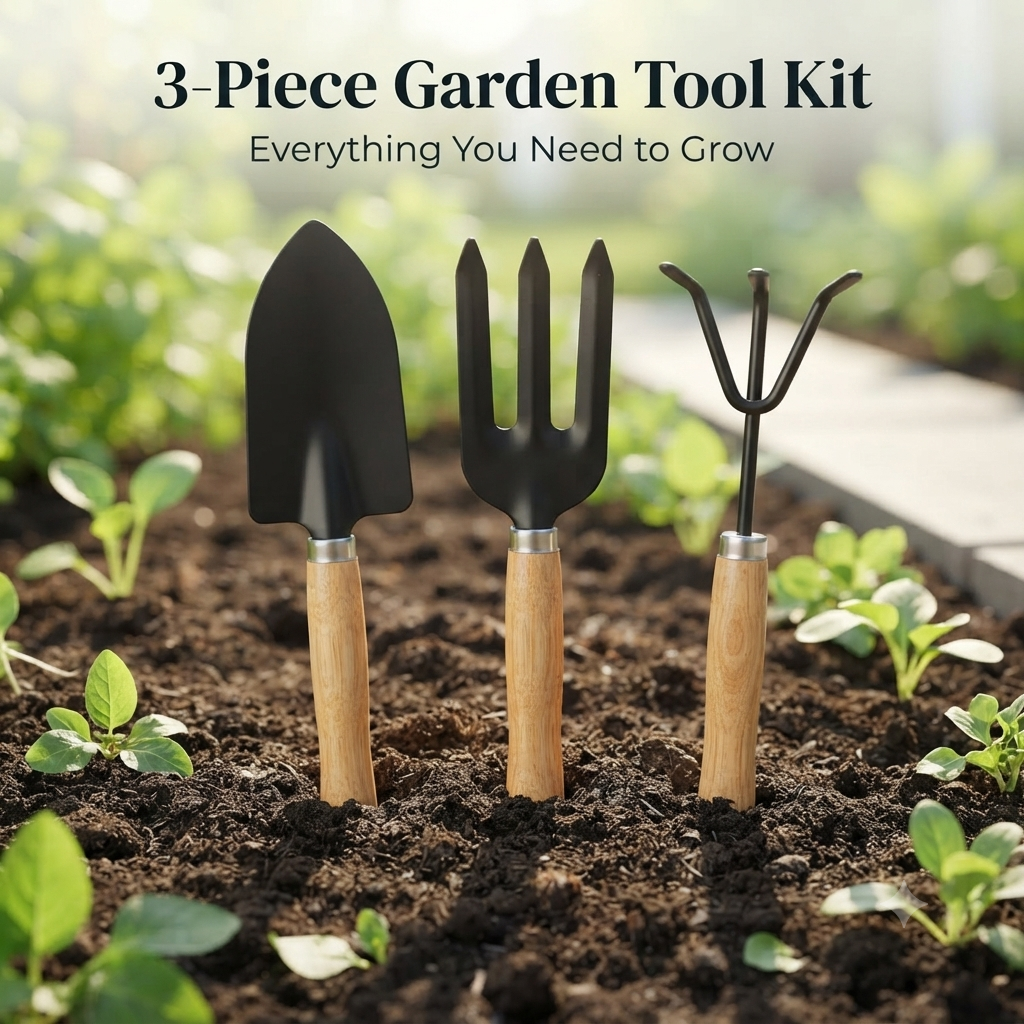 Big Garden Tool Kit – Durable 3-Piece Set with Wooden Handles 🌱