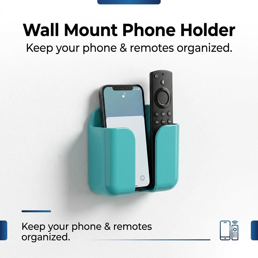Wall Mount Mobile Phone Holder with Remote & Charging Slot 📱