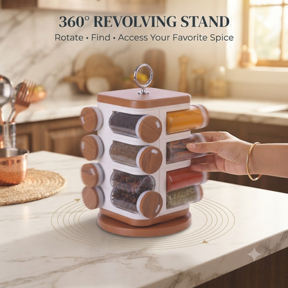 12-Jar Revolving Spice Rack Masala Box