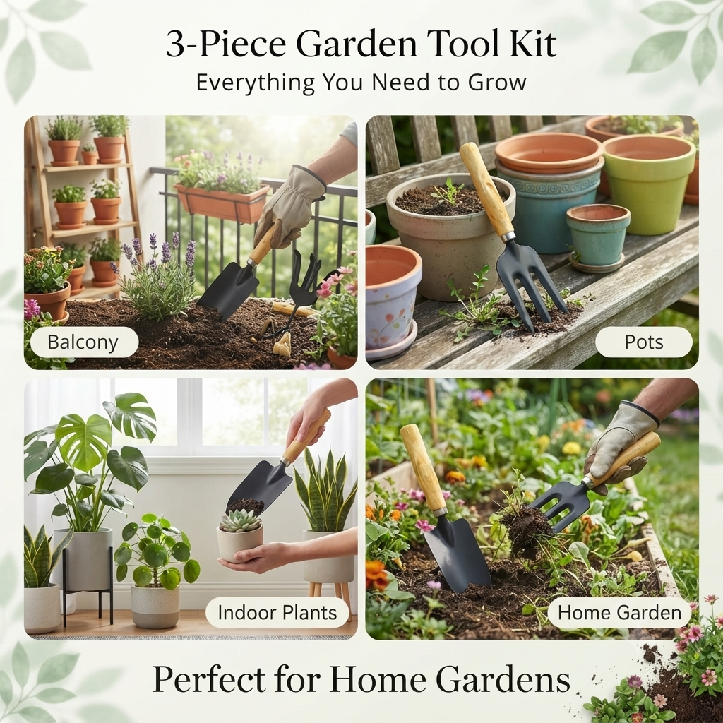 Big Garden Tool Kit – Durable 3-Piece Set with Wooden Handles 🌱