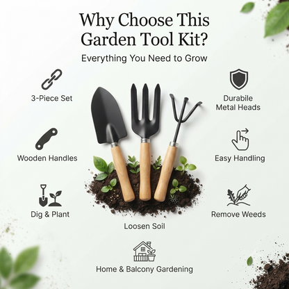 Big Garden Tool Kit – Durable 3-Piece Set with Wooden Handles 🌱