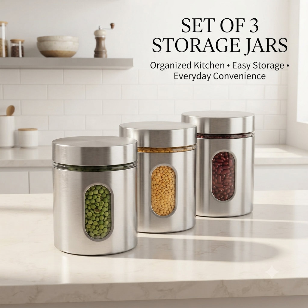 Stainless Steel Storage Jar Set of 3 – 325ml Each