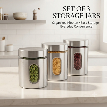 Stainless Steel Storage Jar Set of 3 – 325ml Each
