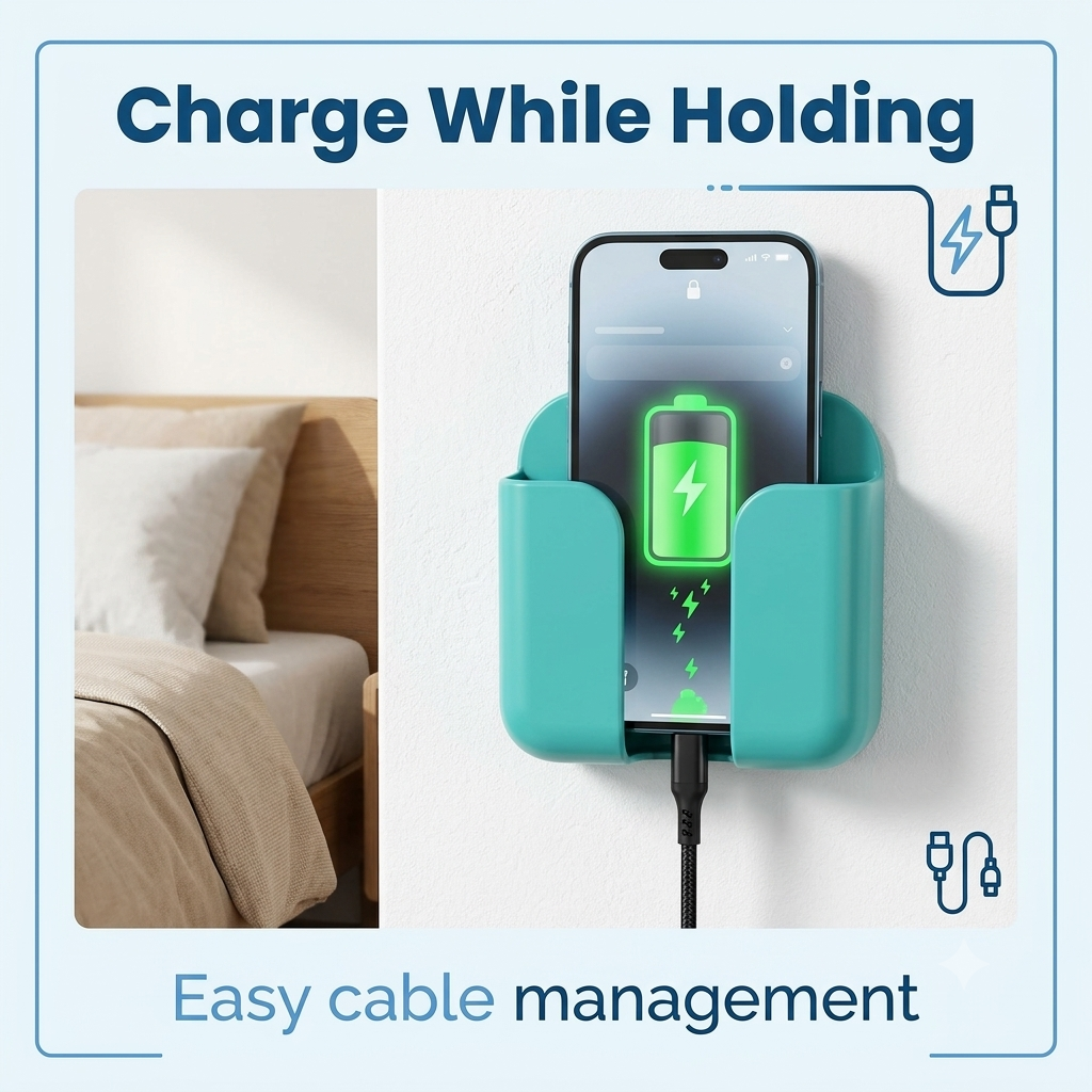 Wall Mount Mobile Phone Holder with Remote & Charging Slot 📱