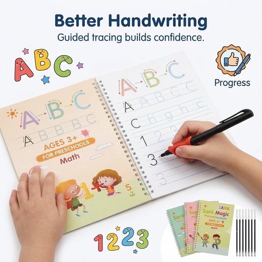 Magic Practice Copybook Set (4 Books + Magic Pen + Refills) ✍️
