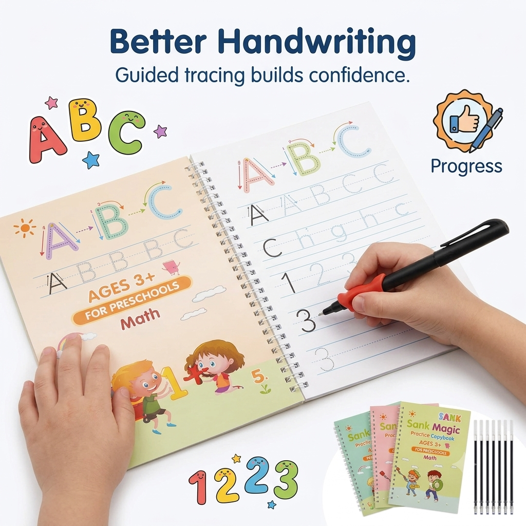 Magic Practice Copybook Set (4 Books + Magic Pen + Refills) ✍️