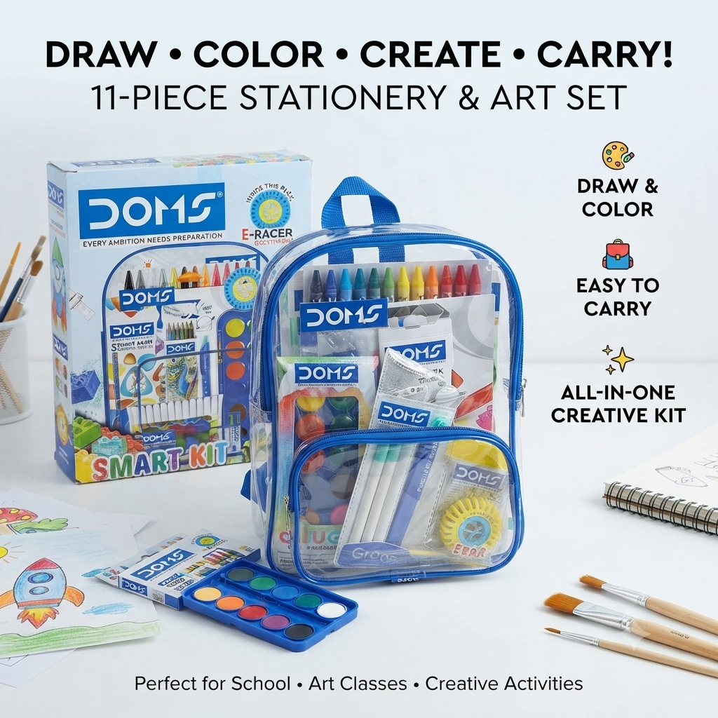 Smart Kit – 11-Piece Stationery & Art Set with Clear Backpack