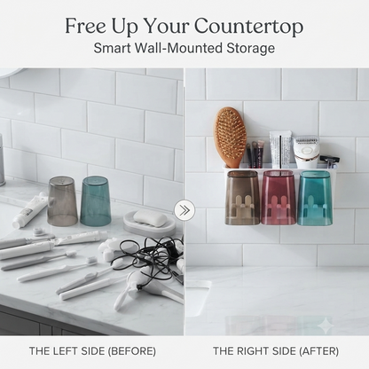 3 Glass Toothbrush Holder with Organizer