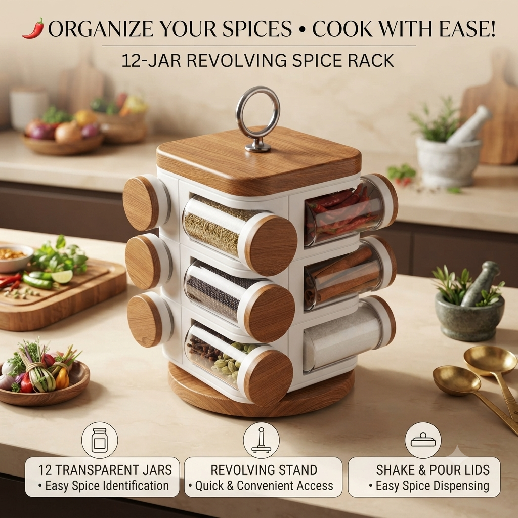 12-Jar Revolving Spice Rack Masala Box
