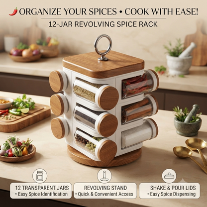 12-Jar Revolving Spice Rack Masala Box