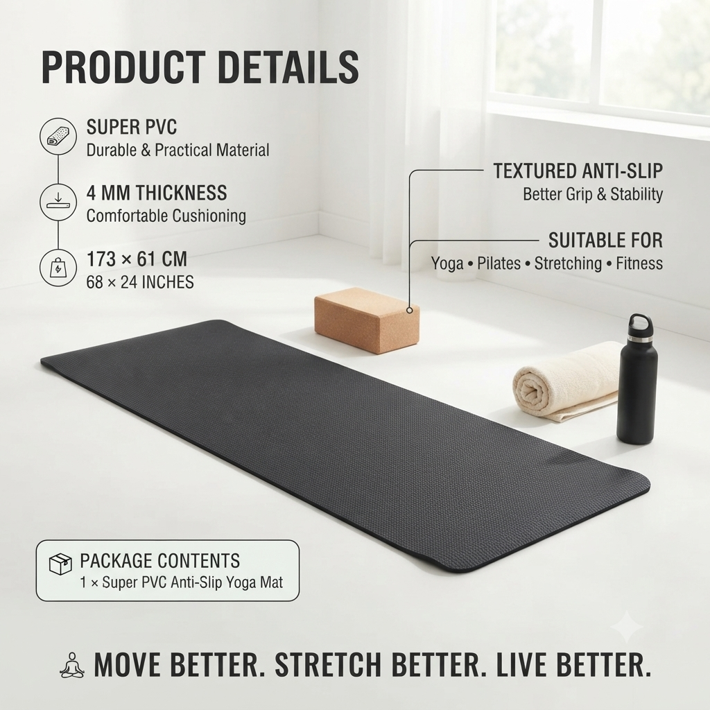 Anti-Slip Yoga Mat (4mm, 173 x 61 cm) 🧘
