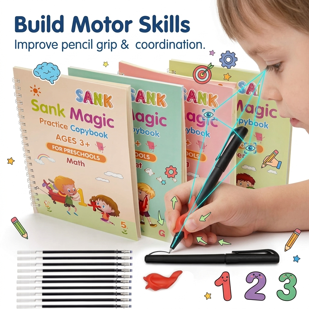 Magic Practice Copybook Set (4 Books + Magic Pen + Refills) ✍️