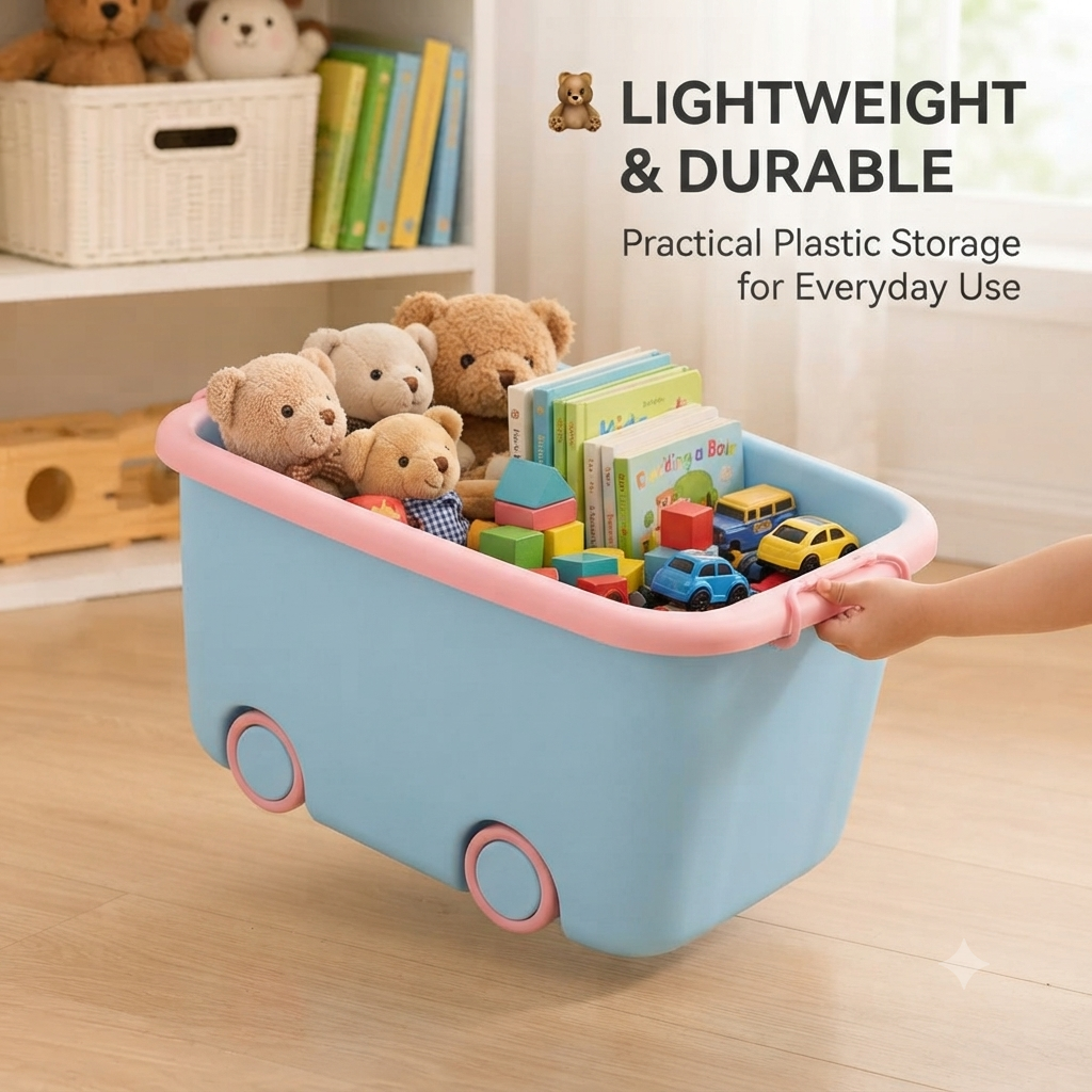 Kids Toy Storage Box with Lid & Rolling Wheels