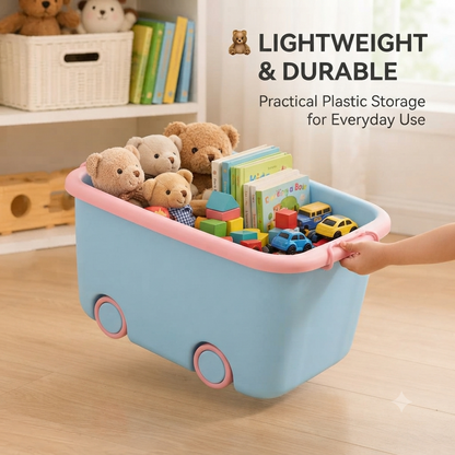 Kids Toy Storage Box with Lid & Rolling Wheels