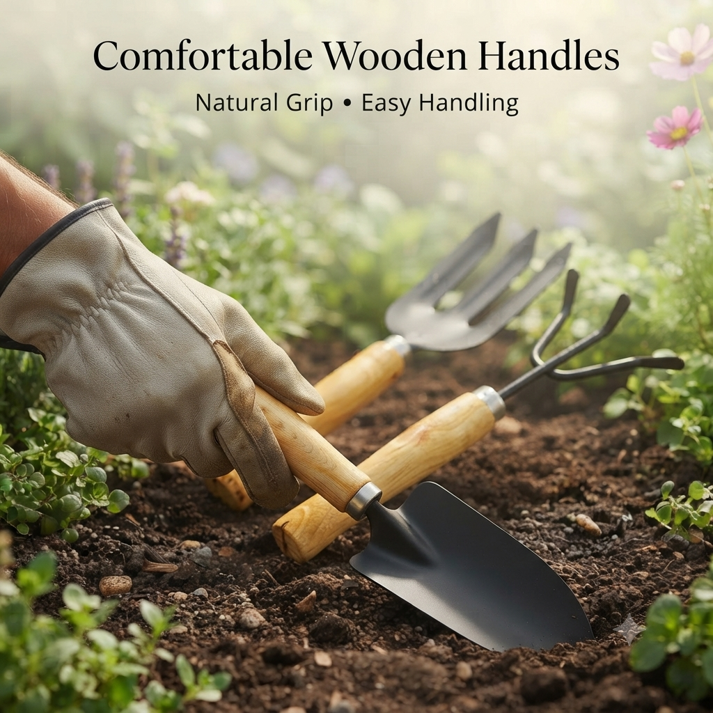 Big Garden Tool Kit – Durable 3-Piece Set with Wooden Handles 🌱