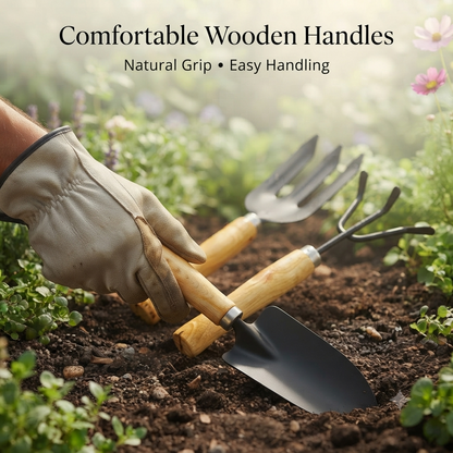 Big Garden Tool Kit – Durable 3-Piece Set with Wooden Handles 🌱