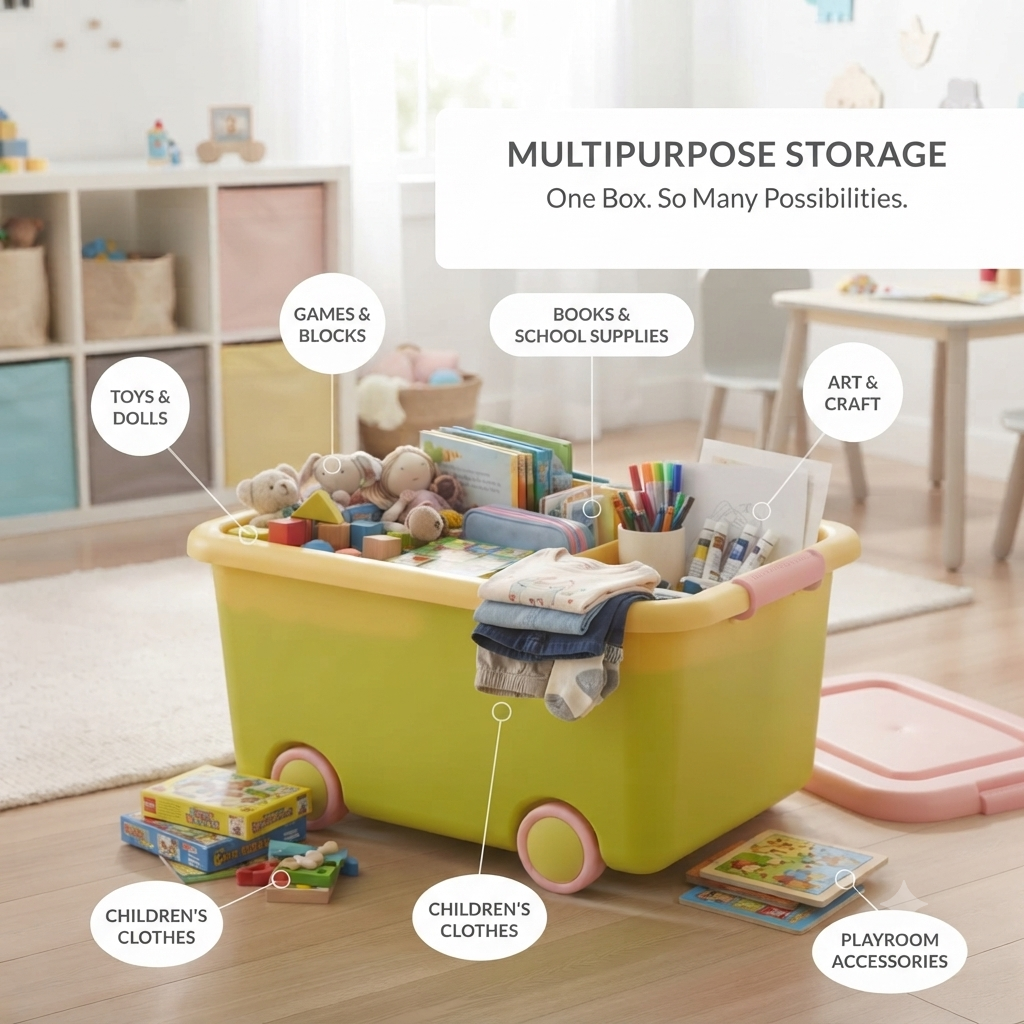 Kids Toy Storage Box with Lid & Rolling Wheels