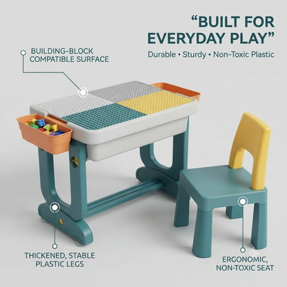Multifunctional Kids Building Block Table & Chair Set with Storage Bins