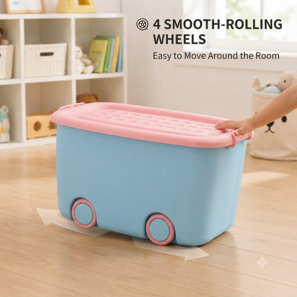 Kids Toy Storage Box with Lid & Rolling Wheels