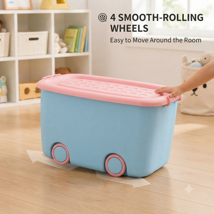 Kids Toy Storage Box with Lid & Rolling Wheels