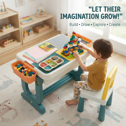 Multifunctional Kids Building Block Table & Chair Set with Storage Bins
