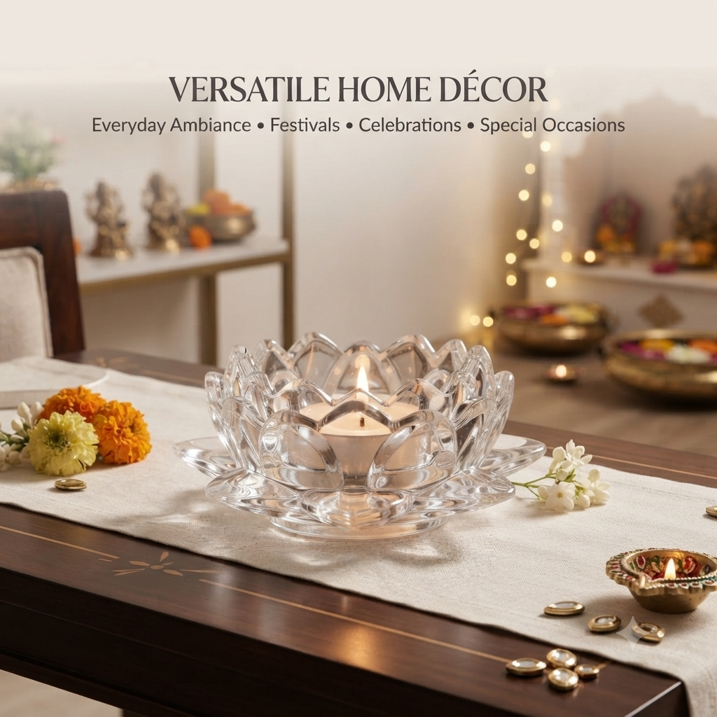 Crystal Glass Lotus Candle Holder (3.5-Inch )