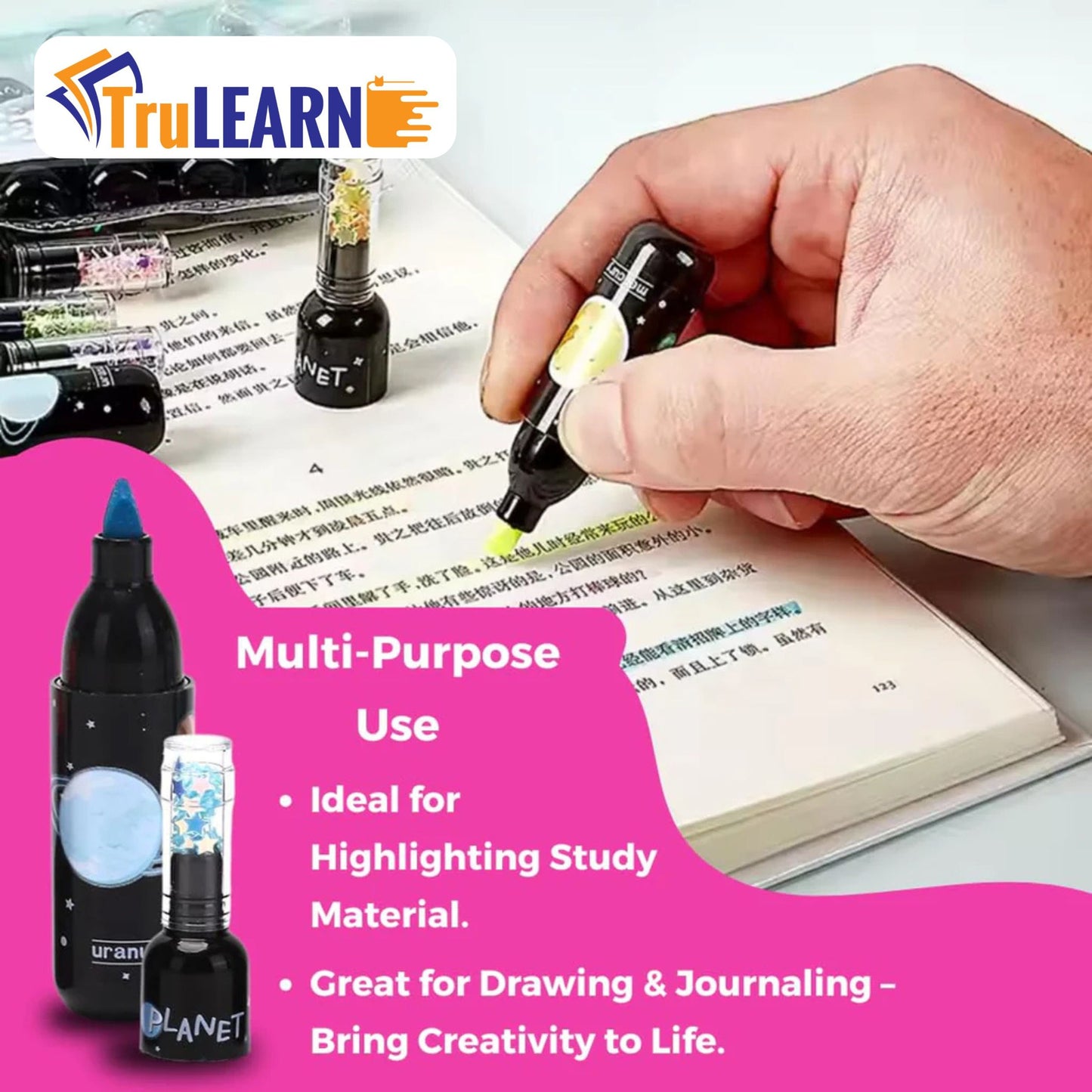 TruLearn  Space Theme Bottle Shape Highlighter - Set Of 6