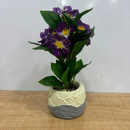 Artificial Purple Flower Bonsai Plant with Textured Two-Tone Ceramic Pot