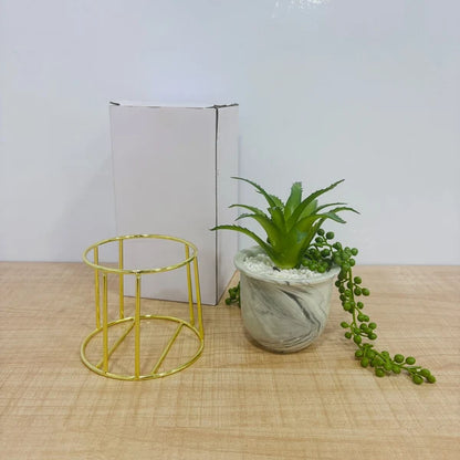 Artificial Plant in Ceramic Marble Pot with Gold Metal Stand