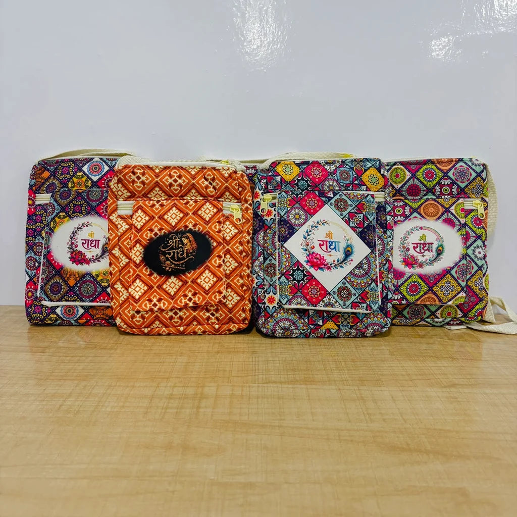 Shree Radha Printed Canvas Crossbody Sling Bag 👜