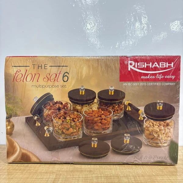 Multipurpose Dry Fruit & Snack Storage Container Set with Wooden Serving Tray