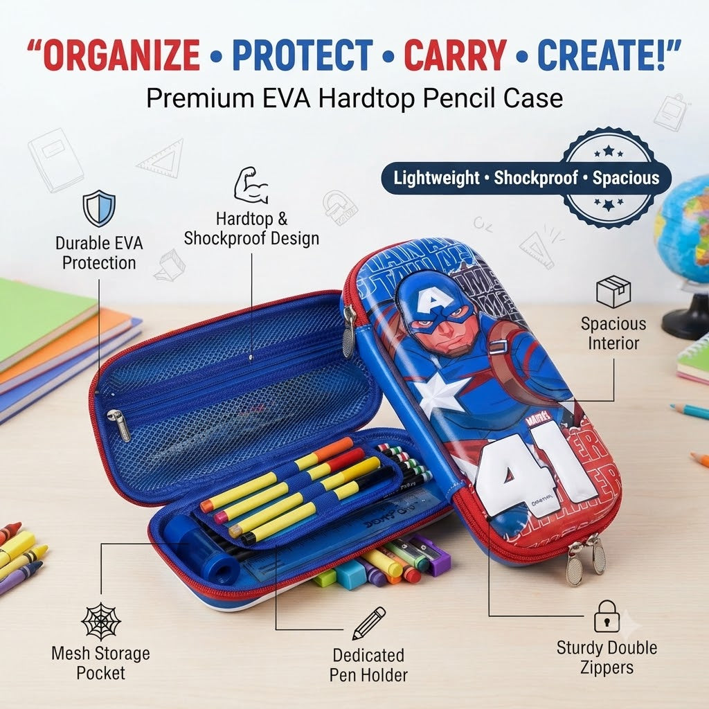 Premium EVA Hardtop Pencil Case with Multi-Design Characters