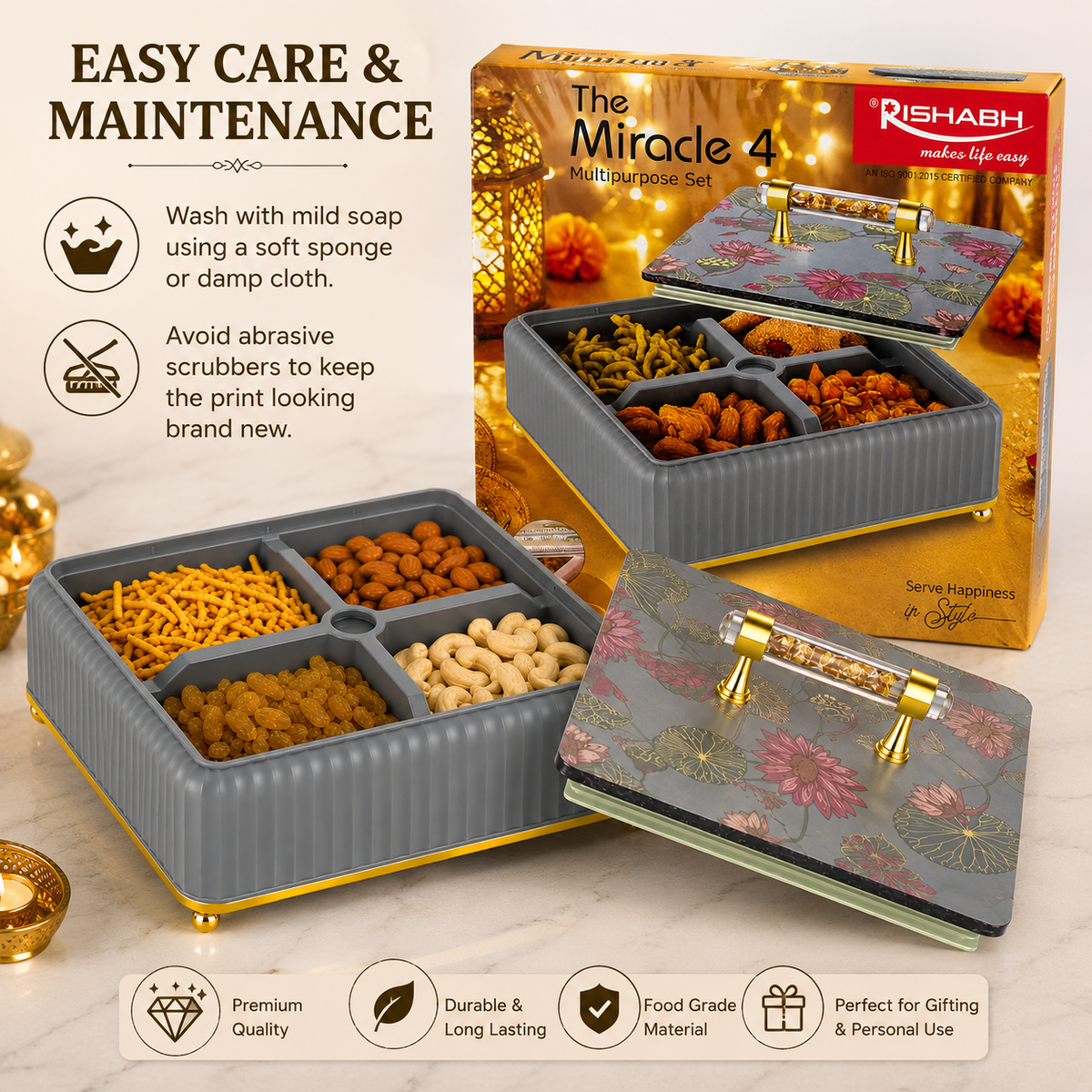 Multipurpose Dry Fruit & Snack Serving Tray Container Box