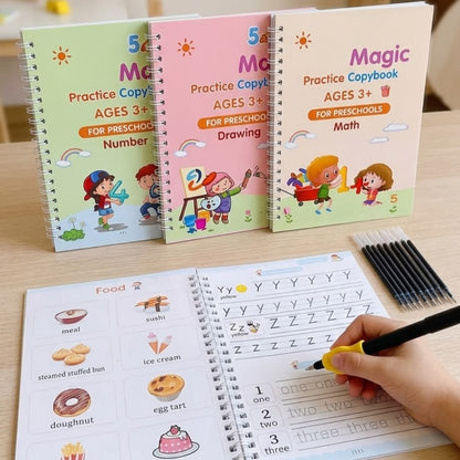 Magic Practice Copybook – 4 Books + Pen + 10 Refills ✍️