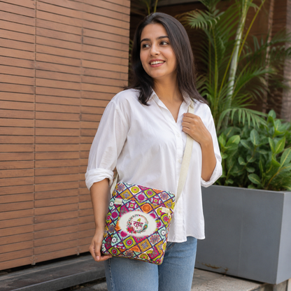 Shree Radha Printed Canvas Crossbody Sling Bag 👜