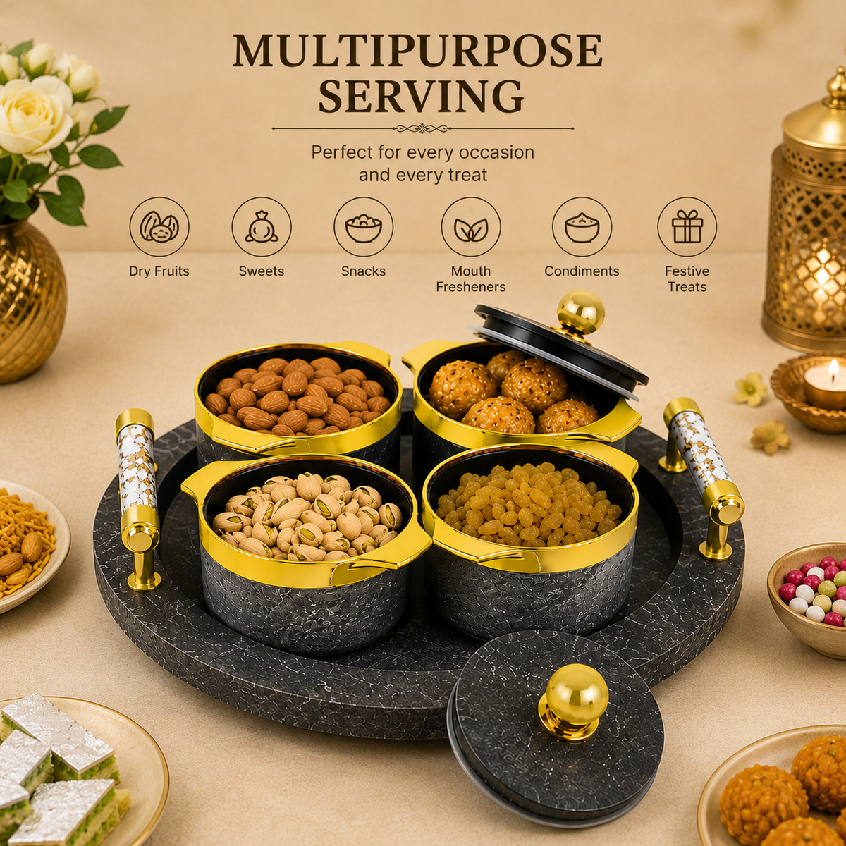 360° Revolving Multipurpose Dry Fruit & Snack Serving Set
