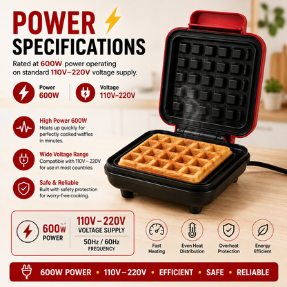 Electric Waffle Maker Machine for Home – 600W, Non-Stick 🧇