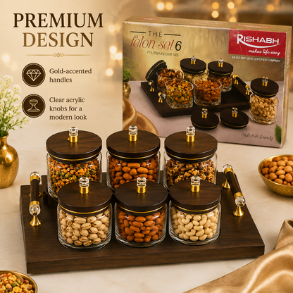 Multipurpose Dry Fruit & Snack Storage Container Set with Wooden Serving Tray